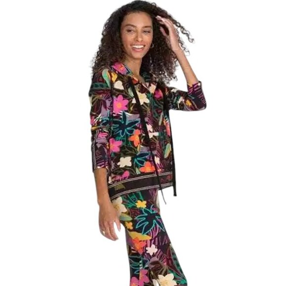 Johnny Was Wild Pullover Hoodie Sweatshirt Cotton Floral Shirt Top Pink Black NW - Picture 3 of 7